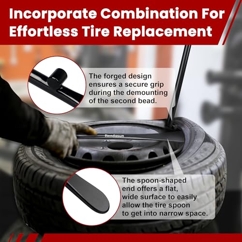 2PCS Tire Bar, 34645 Tire Mount and Demount Iron 37In, 3/4 in | 33220 Mt and Demount Spoon 30 in, 11/16 in, Tire Irons Heavy Duty Used for Off-Road Vehicle, Bus, Cars, Tractor Tubeless Truck Tires…