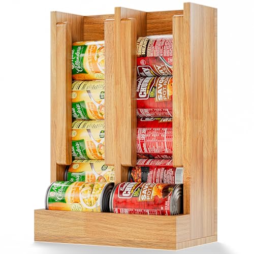 HOMESTEAD Wooden Can Organizer for Pantry, Solid Wood Canned Food Rack, Holds Standard 14.2 oz Cans, Space-Saving Kitchen Storage for Cabinets & Countertops, Natural