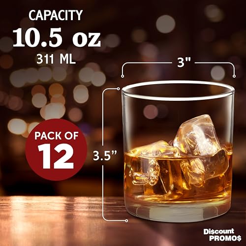 DISCOUNT PROMOS Lexington Rocks Whiskey Glass 10.5 oz, Set of 12, Bulk Pack - Perfect for Scotch, Bourbon, Whiskey, Cocktail - Clear