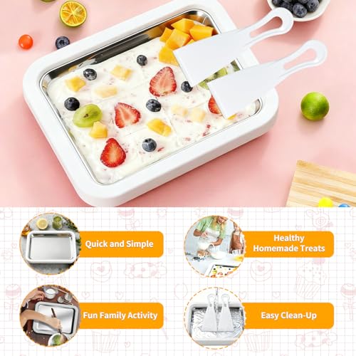 KeyDoors Rolled Ice Cream Maker with 2 Scrapers Food Grade Stainless Steel rolled ice cream tra for Frozen Yogurt/Slushie Birthday Gift Homemade DIY for Fun Parent-Child Activities Families (White)