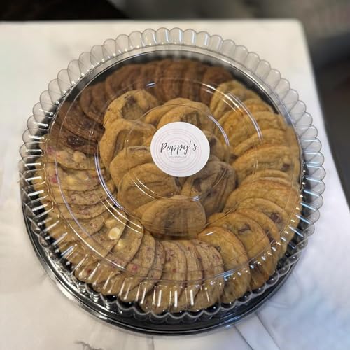 Frcctre 12 Pack 12 Inch Plastic Serving Tray with Lid, Disposable Plastic Food Serving Platters with Clear Dome Lids, Stackable Round Trays for Party, Takeout Food, Catering, Picnic