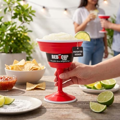 Red Cup Living Reusable Plastic Margarita Glasses with Stem 15 oz – Shatterproof Cocktail Cups, Durable Party Stemware for Pool, Patio & Outdoor,st patricks day accessories & spring break essentials