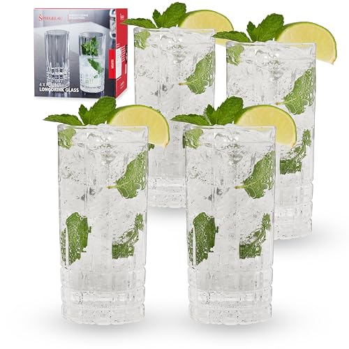 Spiegelau Perfect Serve Longdrink Glass Set of 4 - Highball Cocktail Glasses European-Made Crystal, Dishwasher Safe, Professional Quality Cocktail Glass Gift Set - 12.3 oz