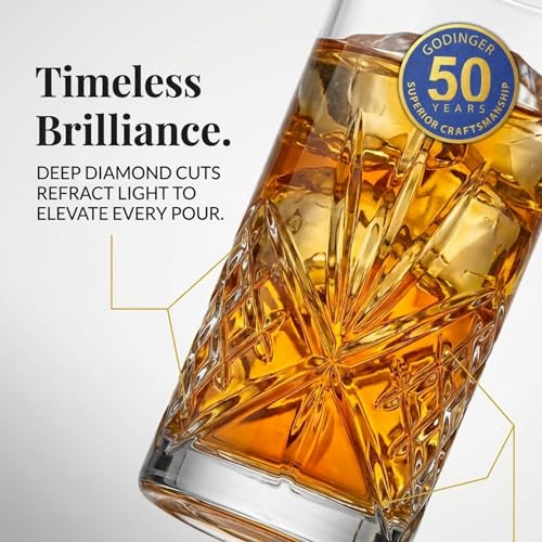 Godinger Tall Beverage Glasses Collins All Purpose Drinking Glasses- Dublin Collection, SET OF 4