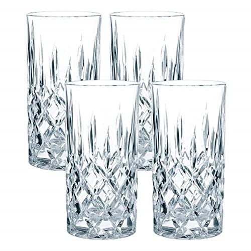 Nachtmann Noblesse 13 oz Crystal Glass Long Drink, Set of 4 – 6" Cut Crystal Lead-Free Highball Glasses for Cocktails, Sparkling Drinks & Beverages – Machine-Made Barware for Tabletop Use