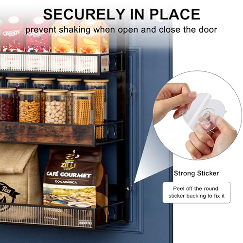 8 Tier Pantry Door Organizer Spice Rack, 2-IN-1 Wall Mount or Hanging Over Door Seasoning Organizer with Adjustable Baskets, Heavy Duty Behind Door Storage Shelves for Pantry, Cabinet and Kitchen
