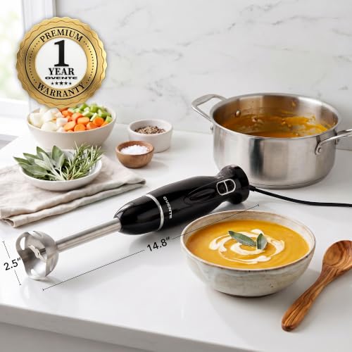 OVENTE Electric Corded Hand Blender, 300W with 2 Mixing Speeds Black HS560B
