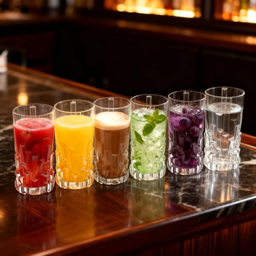Vitrignis Tall Highball Glasses Set Of 6 - Elegant Tom Collins Glasses - Textured Designer Glassware Set For Whiskey,Drinks, Water, Beer, Soda 10 Oz