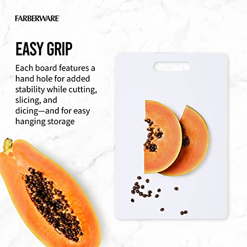 Farberware Plastic Cutting Board Set, Dishwasher- Safe Poly Chopping Board for Kitchen with Easy Grip Handles, Set of 3, White