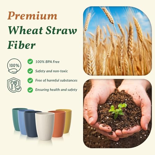 Homienly Plastic Cups Alternatives Unbreakable Drinking Glasses Wheat Straw Cup Sets for Kitchen Camping Party RV Stackable Water Tumblers Dishwasher Freezer & Microwave Safe 6 PCS (12OZ, Multi)