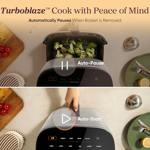 Cosori 9-in-1 TurboBlaze Air Fryer 6 Qt, Premium Ceramic Coating, 90°–450°F, Precise Heating for Even Results, Air Fry, Roast, Bake, Broil, Dry, Frozen, Proof, Reheat, Keep Warm, 120V, Light Gray
