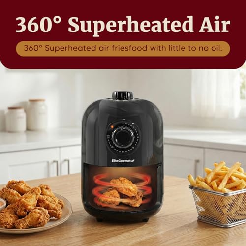 Elite Gourmet EAF-1121X Personal 1.1 Qt. Compact Space Saving Electric Hot Air Fryer Oil-Less Healthy Cooker, Timer & Temperature Controls, 1000W Black