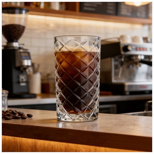 Vitrignis Crystal Highball Glasses Set Of 6-14 Ounce Diamond Cut Tom Collins Glasses - Textured Designer Glassware For Whiskey,Drinks, Water, Beer, Soda