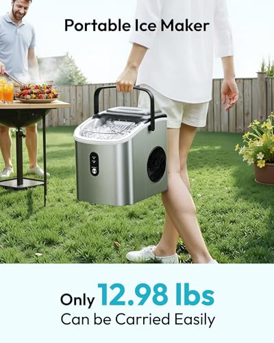 EUHOMY Ice Maker Countertop, Portable Ice Machine with Carry Handle, 26.5lbs Per Day, 9 Cubes in 6 Mins, Auto-Cleaning, with Basket and Scoop, for Home, Kitchen, Camping, RV (Silver)