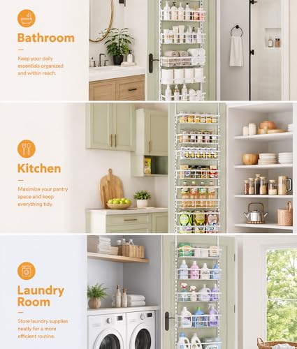 Apinol 8-Tier Over The Door Organizer Metal Hanging Spice Rack, White