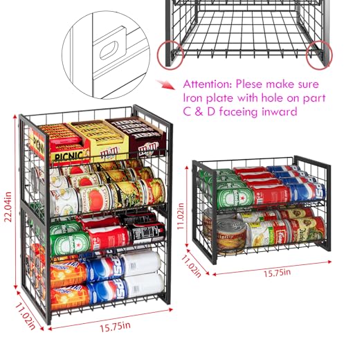 X-cosrack 2 Packs Stackable Can Rack Organizer for Pantry, 2-Tier Sturdy Adjustable Pantry Can Storage Organizer for Canned Food Can Goods, Kitchen Can Dispenser Holder for Soda Drinks Snack, Black