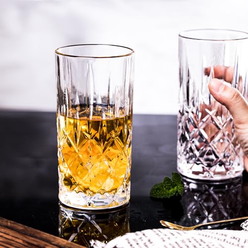 binsakao Highball Glasses Collins Tall Beverage Set of 6, 14 Ounce Cups Glassware for Drinks, Water, Beer, Soda