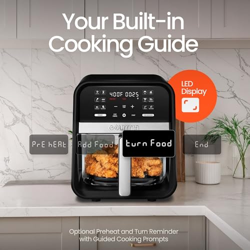 Gourmias 7-Quart Digital Air Fryer With Glass Basket, 12 One-Touch Presets, Oil-Free Crisp Technology, Touchscreen, Easy Clean, Large Family Capacity, Black