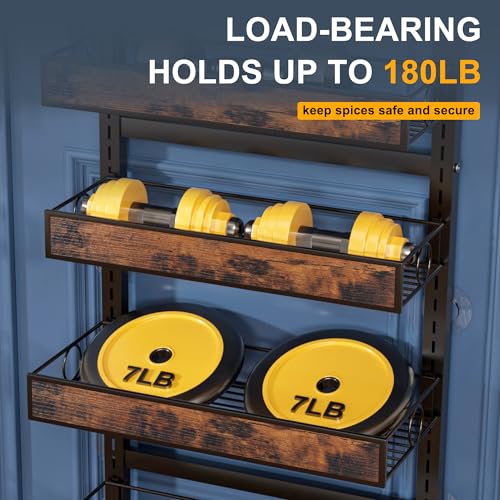Clothink 8 Tier Over The Door Pantry Orangizer 2 IN 1 Wall Mounted or Hanging Spice Rack with Adjustable Wood Basket,Heavy Duty Seasoning Storage Shelf for Kitchen Pantry and Bathroom