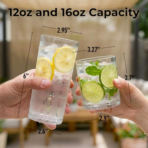 Zulay Kitchen Plastic Drinking Glasses (Set of 8) – Mixed 16oz & 12oz Acrylic Shatterproof Cups for Home, Kitchen & Outdoors – Crystal Clear Glass Look – BPA & Lead-Free – Top-Rack Dishwasher Safe