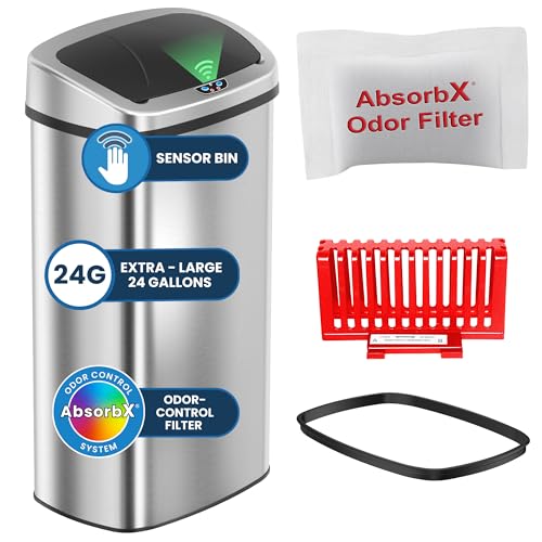 iTouchless Patented 24 Gallon Motion Sensor Trash Can with AbsorbX Odor