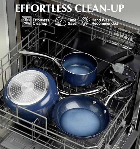 KOCH SYSTEME CS Nonstick Sauce Pan with Lid 1QT & 2QT & 3QT, 6pcs Nonstick Saucepan Set with Cool-Touch Handles, Pot Set with Ceramic Coating, Induction Compatible Sauce Pan, Oven Safe, Gradient Blue