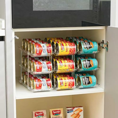 Amllas Can Organizer for Pantry, Stacking Can Storage Organizer Pantry, Automatic Rolling Can Rack for Fridge, 3Tire 3 Columns Can Holder for 36 Cans, Canned Goods Organizer