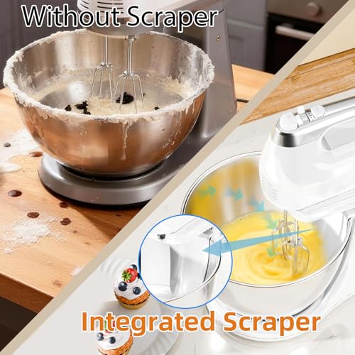 Vikaluz 4.8QT 2-in-1 Stand Mixer, Electric Kitchen Mixer with Auto-Rotating Bowl & Tilt-Head, 5-Speed 250W Turbo Baking Machine for Beginners with Beater & Dough Hook for Cookie, Bread, Cake (White)