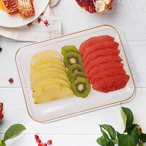 3 Pack Plastic Serving Trays for Party - Gold Serving Tray 8 x 11 Inch - Heavy Duty Dessert Trays for Food - Rectangular Party Serving Trays for Entertaining - Clear Cookie Platters