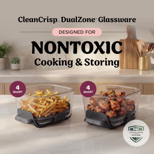 Ninja Crispi DualZone 6-in-1 Glass Air Fryer | With Nontoxic, 2x 4qt Containers & Lids | Microwave, Freezer, Dishwasher Safe | 450°F Max Temp | 1785 Watt | Rose Quartz | DD101PK1