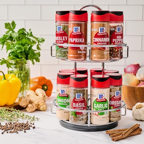 McCormick Spice Rack, Two Tier Chrome, Featuring 16 Herbs & Spices for Everyday Cooking, Great Gift for Housewarming, Wedding & Bridal Shower, 26.09 oz