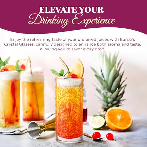 Barski Highball Glass - Drinking Glasses - Set of 4 - Hiball Tumblers - Glass Crystal Tumbler - for Water, Juice, Beer, Mixed Cocktails, Mojito Glass, Tom Collins Bar Glassware, 13 oz, Made in Europe