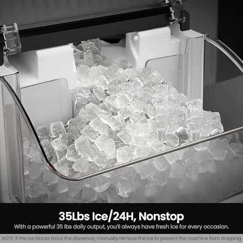 Kismile Nugget Ice Makers Countertop,Portable Ice Machine with Crushed Ice, 35lbs/Day,Self-Cleaning,One-Click Operation for Home Use(Silver)