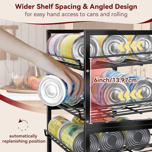 MWQ 2-Tier Stackable Can Organizer 2 Pack, Pantry Can Dispenser Holds Up to 48 Cans, Metal Wire Basket for Canned Food Soda Drinks, Black
