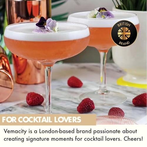 VEMACITY - Elegant Handblown Coupe Cocktail Glasses Set of 2 (10oz) - Crystal Espresso Martini Glasses, Champagne Saucers - Vintage Glassware | Wedding Gift | Ideal for Martinis and Margaritas