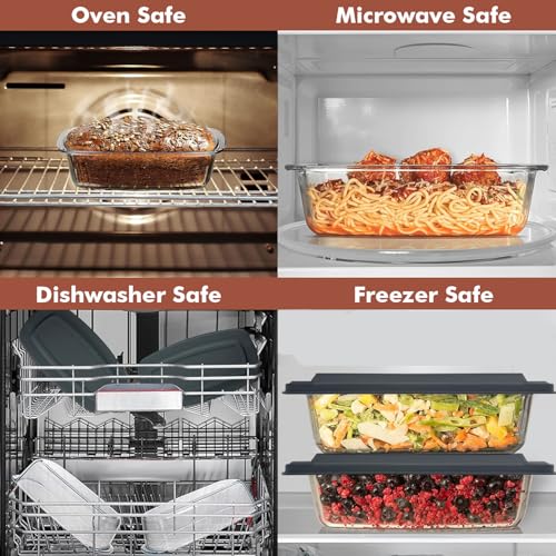 Razab LARGE 7.6 Cups/1800 ML/1.9 Qt Glass Loaf Pan with Lids (Set of 2) - Meatloaf Pan BPA free Airtight Lids Grip Handle Easy Carry, Microwave and Oven Safe - Loaf Pans For Baking Bread, Cakes