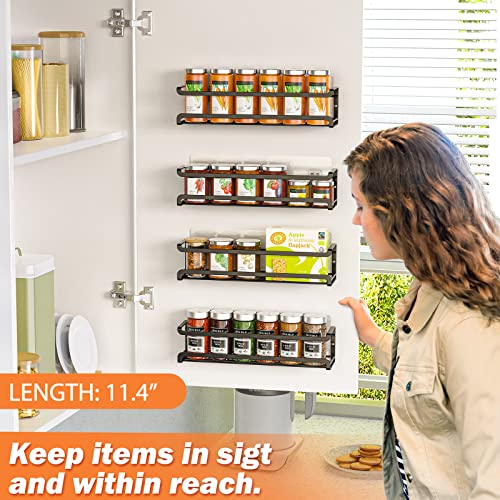 Bunoxea Spice Rack Wall Mounted 4 Pack, Black,For Spice Jars & Seasonings