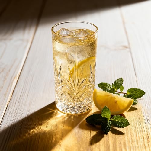 Vitrignis Tall Highball Glasses Set Of 6-14 Ounce Elegant Tom Collins Glasses - Textured Designer Glassware Set For Whiskey,Drinks, Water, Beer, Soda