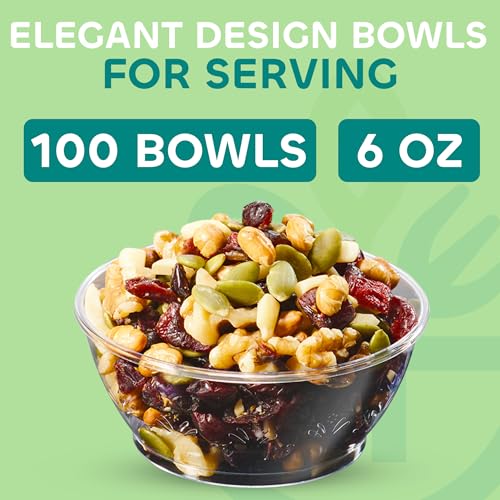 JoyServe Clear Mini Plastic Bowls - (Bulk 100 Pack) 6 Oz Disposable Premium Hard Plastic Dessert Bowls for Serving, Weddings, Catering, Parties, Salsa, Home or Event Party Supplies