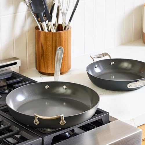 All-Clad HA1® Ceramic Nonstick, Frying Pan Set 10.5 and 12 inch - Oven Safe up to 450° & Compatible with All Stovetops (Gas, Electric & Induction) Light Grey