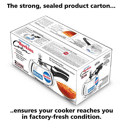 Hawkins Contura Pressure Cooker, Stainless Steel Inner Lid Cooker, Handi Cooker, Induction Cooker, Small Cooker, Silver SSC20 2 Litre