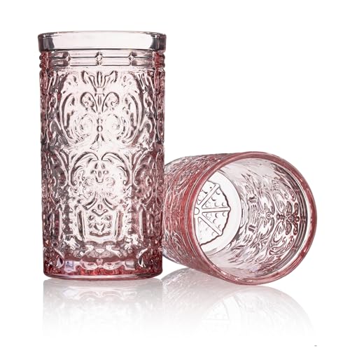 Godinger Jax Highball Beverage Glass Cup Pink - Set of 4