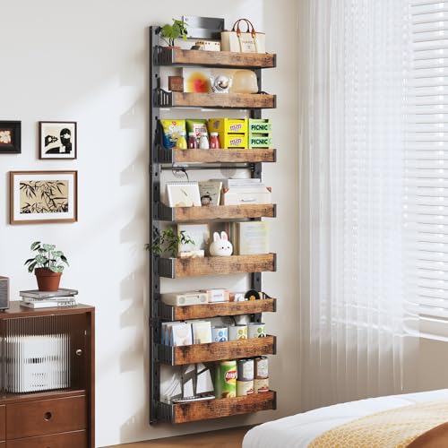 8-Tier Over The Door Pantry Organizer, Heavy-Duty Metal Wall Mount or Hanging Spice Rack, behind the door storage Shelves with Adjustable Basket, Back of Door Organizer for Kitchen Cabinet and Closet