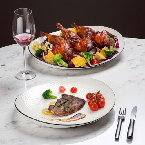Roeveca 15" Large Serving Platter - Oval Large Serving Tray, Ceramic Serving Dish, White Platters for Serving Food, Appetizers, Entertaining, Party, Set of 2