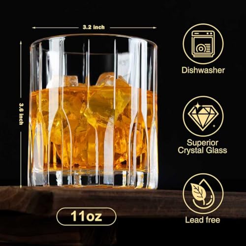 Ocean ice Whiskey Glasses, Bourbon Glass 11 oz, Whiskey Glasses Set of 2, Old Fashioned Glasses, Whisky Glass Sets, Rocks Glasses for Bourbon, Scotch, Cognac, Cocktails Dishwasher Safe Christmas