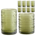 ZMOWIPDL Vintage Hobnail Drinking Glasses Set of 8,Green 12 oz & 15oz Highball Glass Cups, Kitchen Drinkware Glassware,Embossed Water Tumbler,for Beer,Cocktail,Whiskey,Juice and Various Mixed Drinks