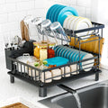 IMXSUMDA Dish Drying Rack, 2 Tier Dish Racks for Kitchen Counter, Compact Drying Rack Kitchen, Rust-Resistant Dish Drainer, Detachable Space-Saving Dish Rack with Drainboard, Utensil Holder, Black