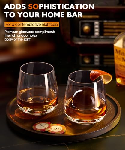 Potdoctor Whiskey Glasses Set of 4,13.5 Oz Crystal Old Fashioned Rocks Glasses for Bourbon Scotch Cocktails Drink Rum Cognac Vodka Liquor -Unique Gifts for Men,