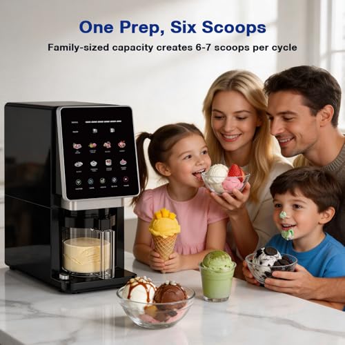 H-Duka 10-in-1 Ice Cream Maker Machine, 800W Frozen Treat Maker for Silky Gelato, Sorbet&Slushies, One-Touch Mix-In & Re-Spin for Creamy Texture, Keto & Vegan, Includes 3 Cups & Recipe Guide, Black