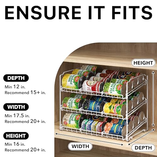 Simple Houseware Stackable Can Organizer Rack for Pantry/Cabinet - 11.5" D x 17" W x 13.75" H, Holds 36 Cans, 3-Tier Can Food Storage Dispenser, White